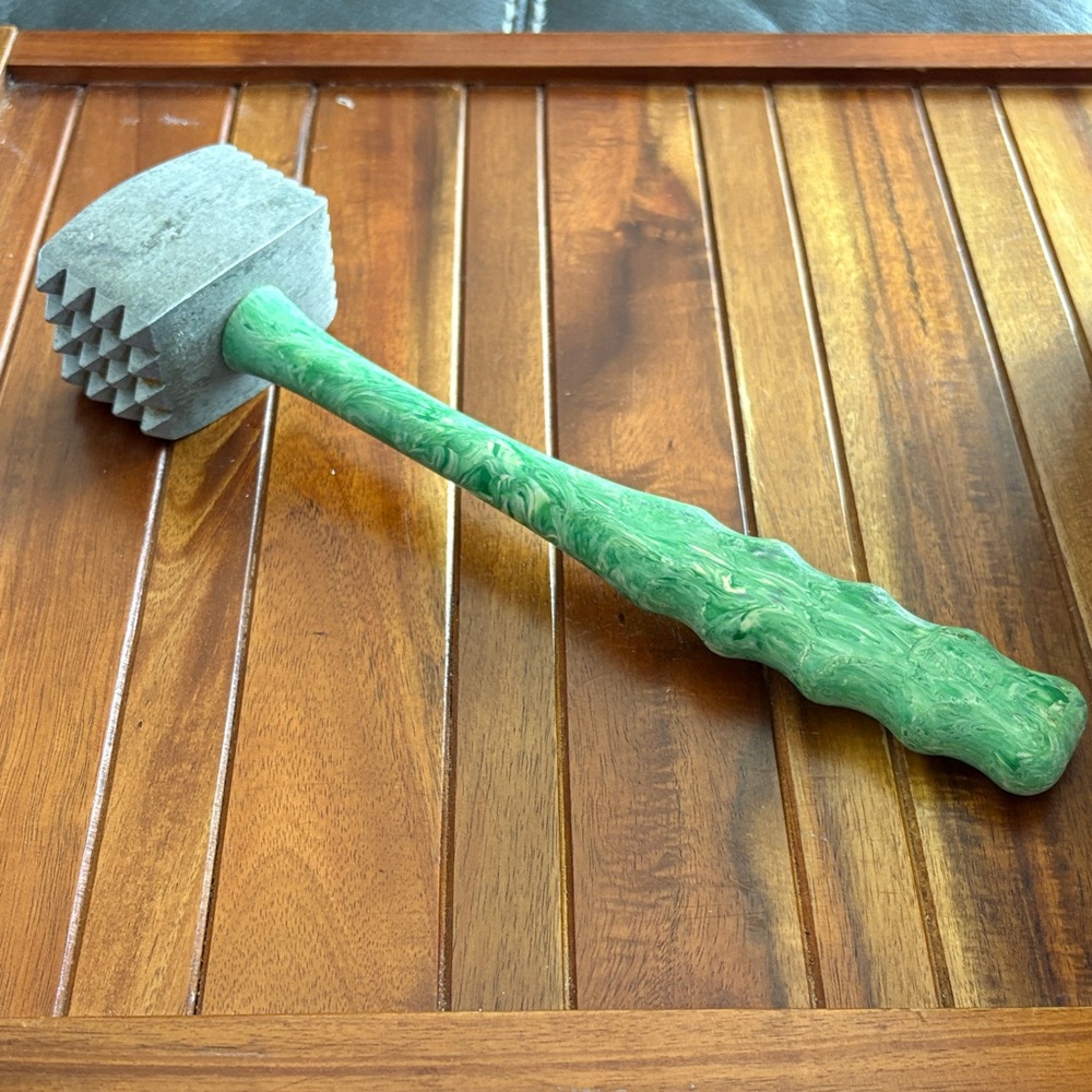 VTG Meat Tenderizer Plasmetal Brand Teal Swirled 1950's Kitchen Utensil 10”